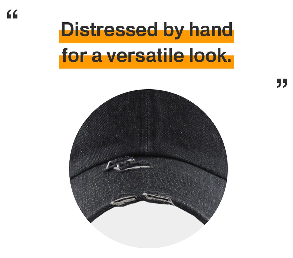 Black Denim Distressed Vintage Baseball Cap Front View